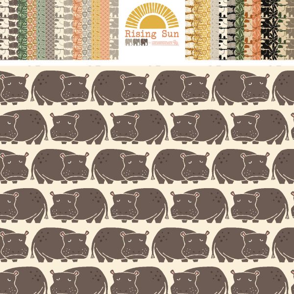 Retro Baumwolle Nilpferde natur braun Serie Rising Sun von Cotton Steel