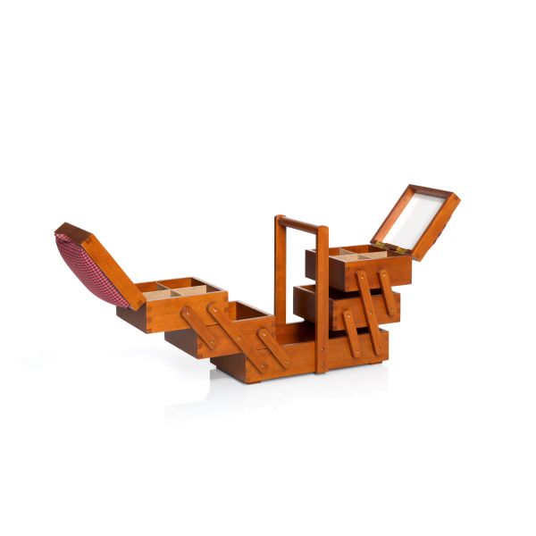 Nähkasten dunkles Holz mit Stoff Gr. M von Prym - Nostalgie Nähkästchen