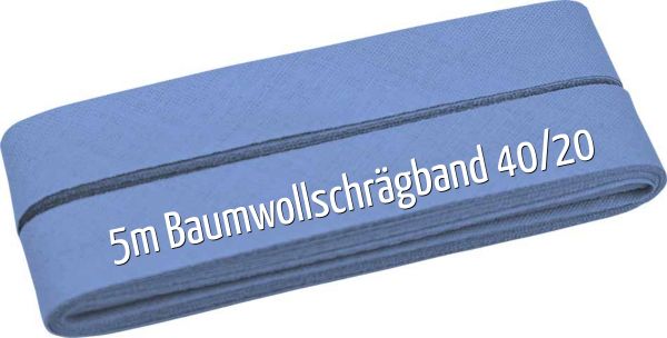 5m Schrägband aus Baumwolle hellblau - Baumwollschrägband 40/20/10