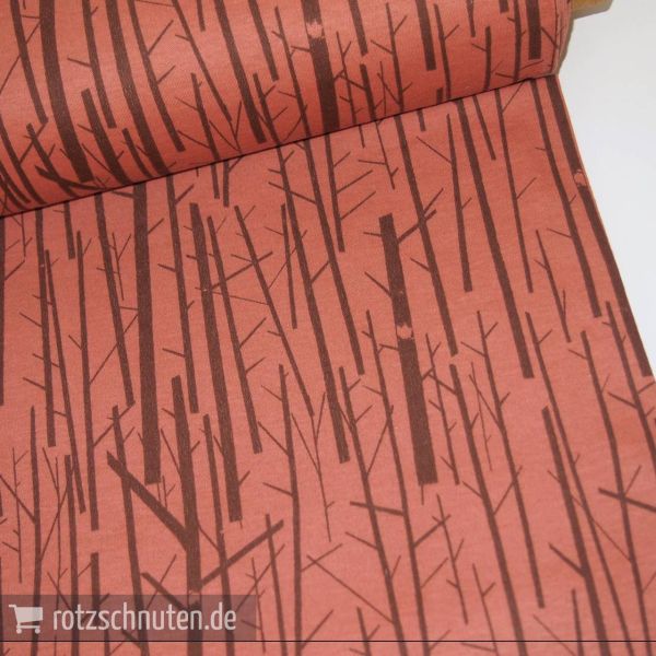 Bio Jersey BIRCH Perch Rose – Bäume Wald rost rotbraun - Charley Harper Western Birds Interlock