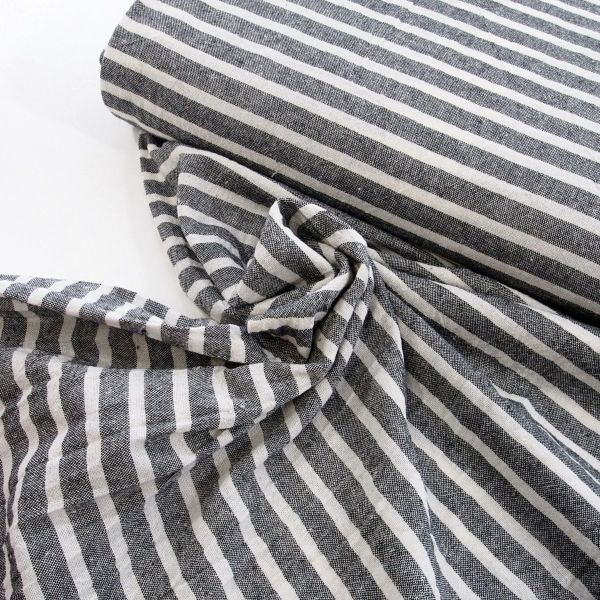 Baumwolle Crinkle - breite Streifen anthrazit creme gestreifter Sommerstoff
