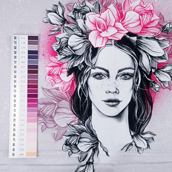 Sweat Miss Magnolia altrosa pink mit Kombistoff von Thorsten Berger – 80cm Panel French Terry