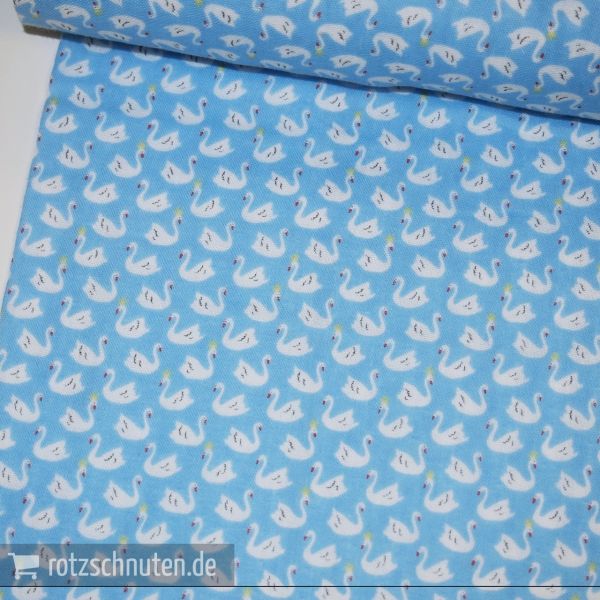 Baumwolle Musselin / Double Gauze Kokka – Swan blue – Schwäne hellblau