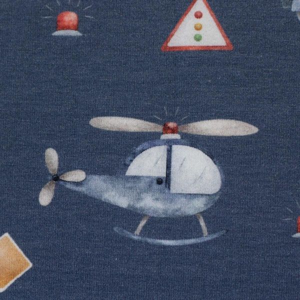 Jersey Polizei Autos Hubscharuber blau – Baumwolljersey Serie Samern by Swafing