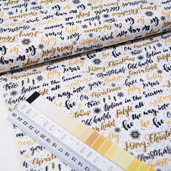 Baumwolle Merry Christmas HoHo creme weiß gold - Winter Weihnachten Jolly Christmas Letters