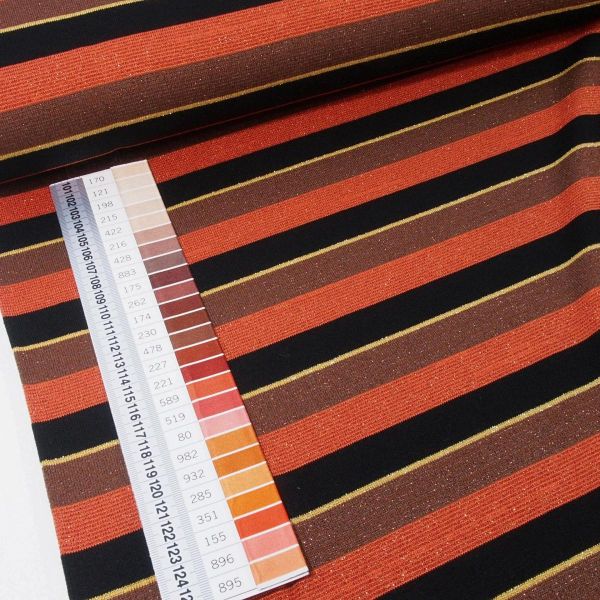Retro Glitzer Viskose Feinstrick mit Streifen in orange beige gold – weich fallender Strickstoff