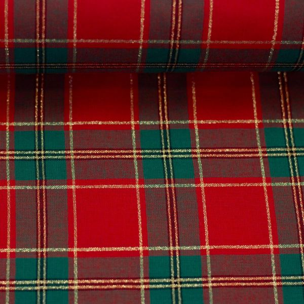 Baumwolle festliches großes Karo rot grün gold - weihnachtlich karierter Stoff