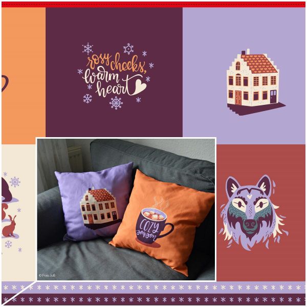 DIY Set Kissen Taschen Rucksack Quilt nähen - Baumwolle Rosy Cheeks 95cm Rapport Winter Wunderland