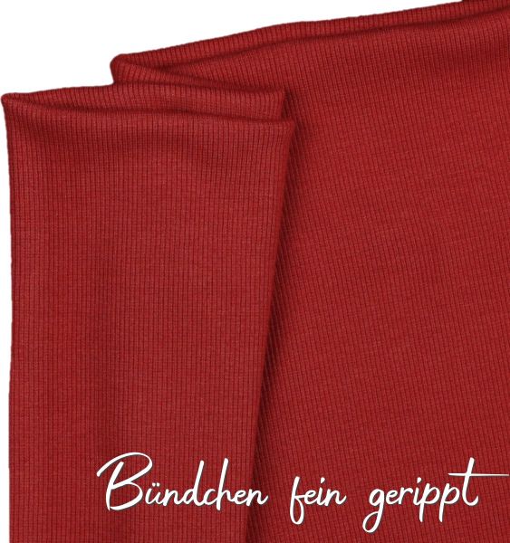 Bio Strickbündchen rost rot – fein geripptes Bündchen 2x2 Organic Rib Tube dark red