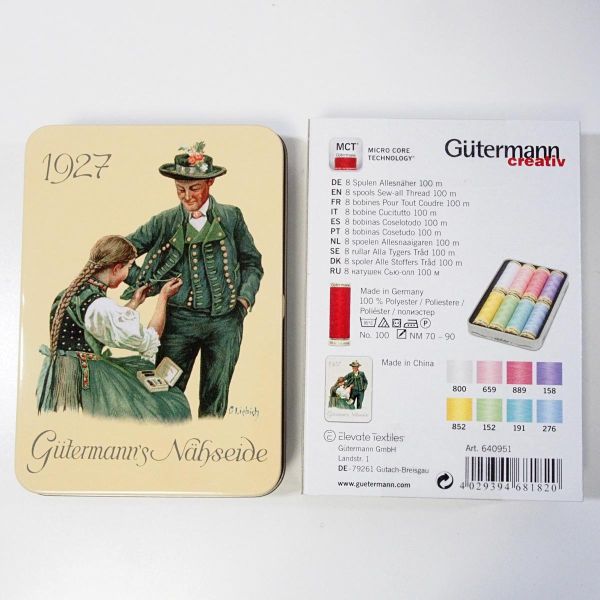 Nähgarn Nostalgie Set Pastell - 8x 100m Allesnäher Garn Gütermann 1927 Retro Metalldose Trachten