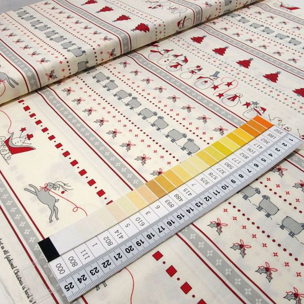 Baumwolle Schneemann Schafe Weihnachtsbaum Bordüre - Country Christmas