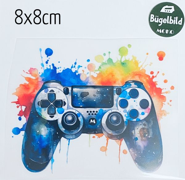Bügelbild kleiner Controller Gaming Grafitti bunt 8x8cm