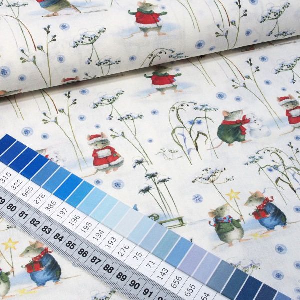 acufactum Wintermäuse - Baumwolle mit kleinen Mäusen und Schneemännern