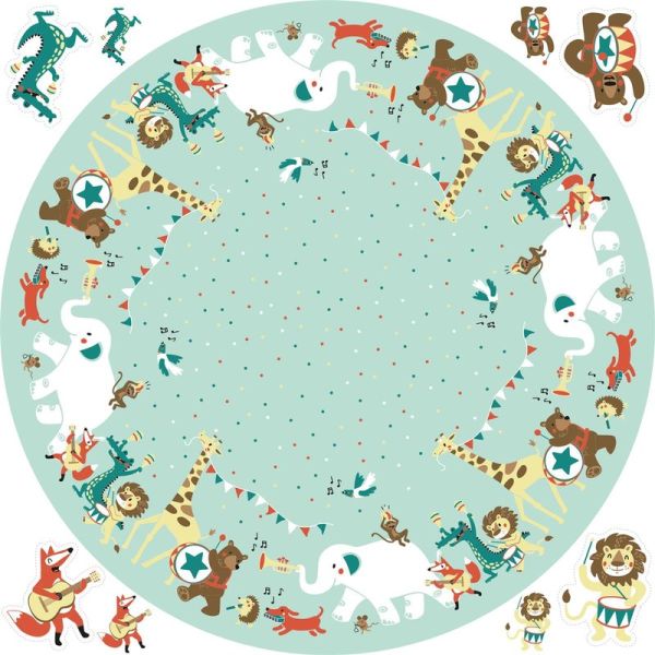 Baumwollstoff Roundabout von Käselotti Tierparade mint - Panel 140x140cm