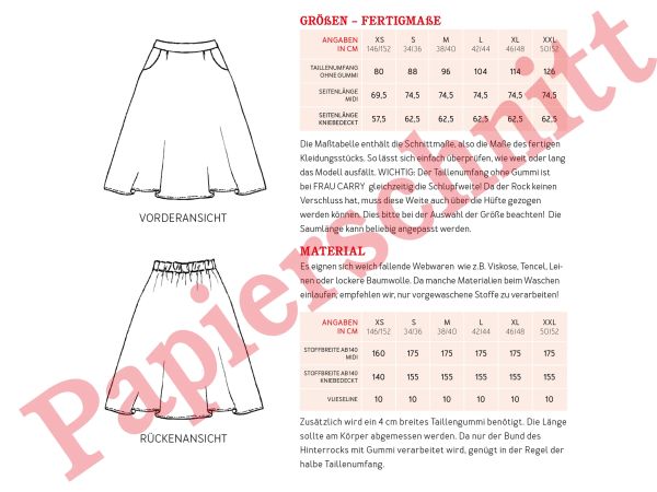 Schnittmuster FRAU CARRY • weiter Rock mit Gummibund von Studio Schnittreif • Gr. XS-XXL