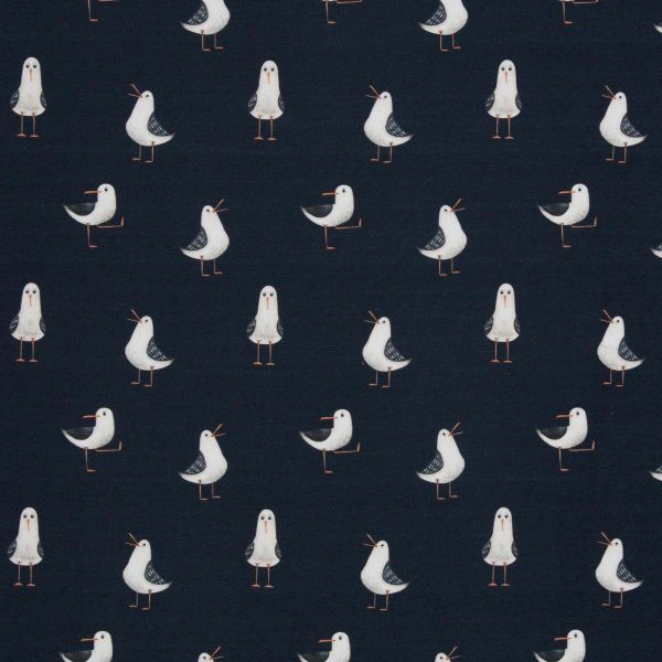Baumwolljersey freche Möwe dunkelblau navy – Serie Aurich maritim by Swafing
