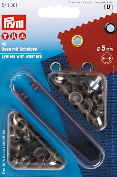 40 Ösen mit Scheiben 5mm altmessing - mit Werkzeug