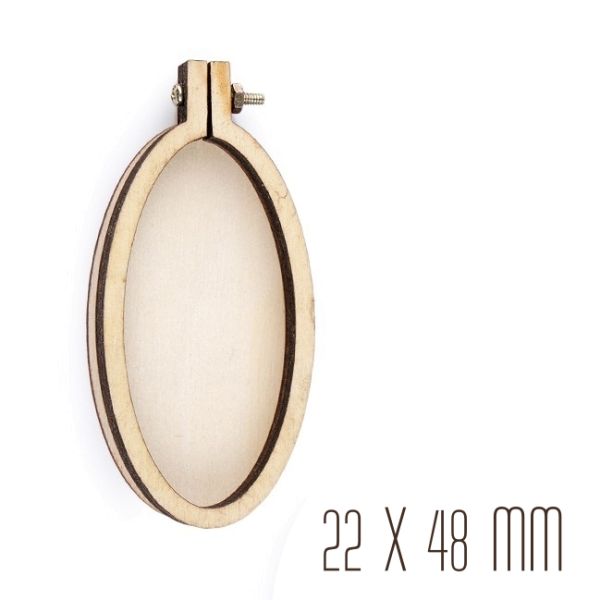 Mini Holzrahmen - Stickrahmen Optik oval für Ketten und Anhänger 22x48mm