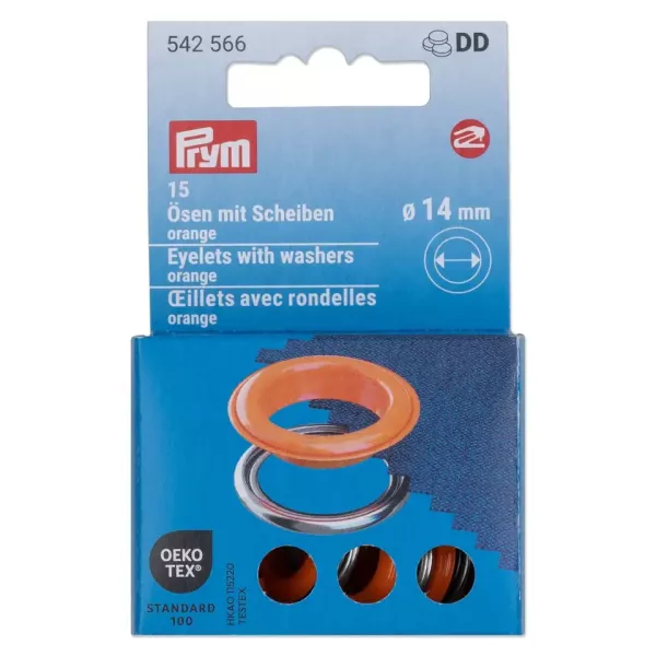 15 Ösen mit Scheiben 14mm orange - für das Prym Vario Creative Tool