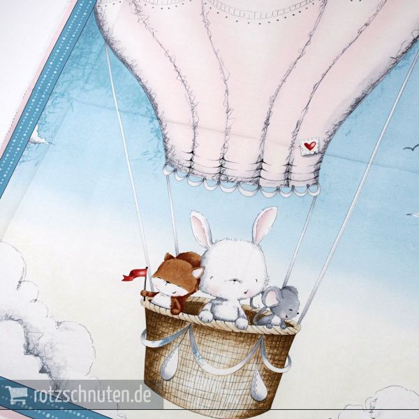 Hase Maus & Fuchs im Luftballon - Up Up & Away 90cm Panel rosa