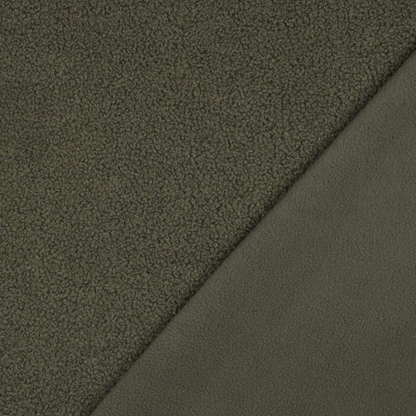 Teddy Bouclé Doubleface Fleece – Khaki Olivgrün – warmer Jackenstoff mit zwei kuscheligen Seiten