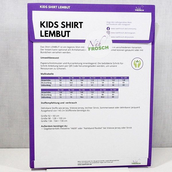 SALE - Schnittmuster Kids Shirt Lembut oversize cropped Gr. 92-164 von Nähfrosch
