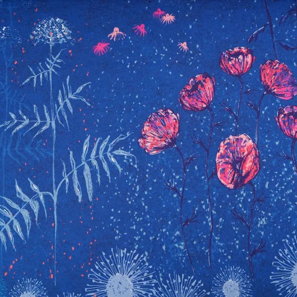Bio Baumwolljersey Susalabims Nachtwiese Mohn Fingerhut Blüten blau vom Stoffonkel