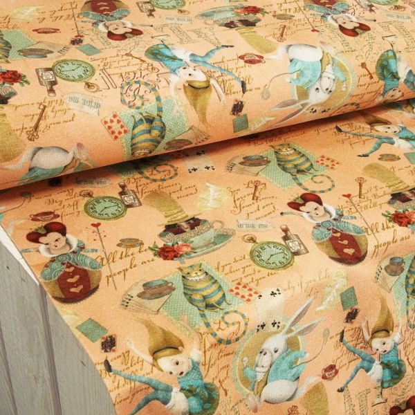 Baumwolljersey Alice im Wunderland apricot - Jersey Alice in Wonderland