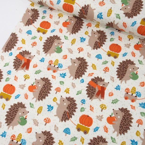 Bio Jersey Igel mit Kürbis beige rost – Pucky im Herbst by Puck vom Stoffonkel