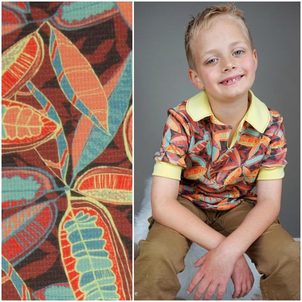 Waffeljersey Blätter braun – Waffelstruktur Jersey Viento Bienvenido Colorido