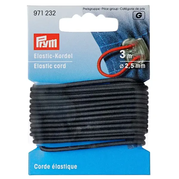 3m Elastische Kordel Ø2,5mm grau von Prym – Rundkordel Rundgummi Gummikordel Gummiband