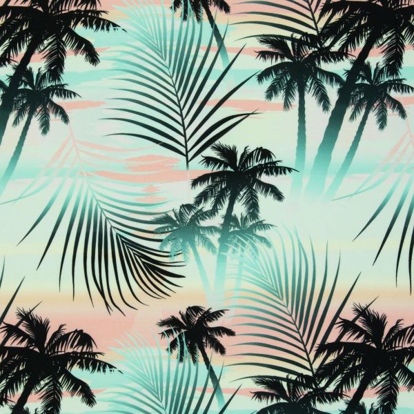 Polo Piqué Jersey Tropical Palmen mint grün apricot - Serie Malta by Swafing