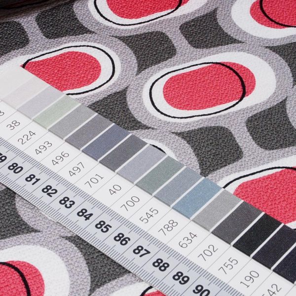 Bio Baumwolle Maxi Perlenkette pink grau - Modern Retro Barkcloth Orbs Dekostoff