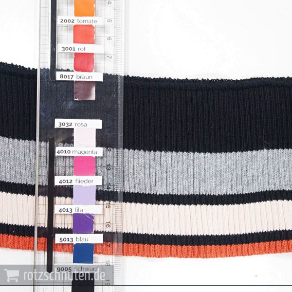 Strick Bündchen College schwarz grau creme rost Streifen – Rippbündchen BONNIE 100x8cm Retro