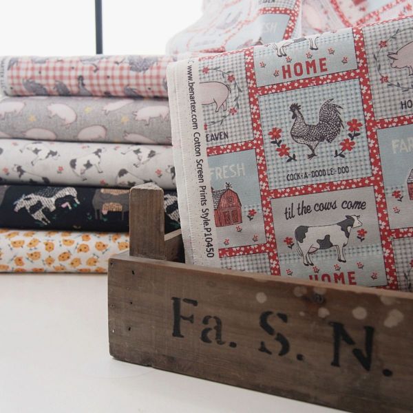 Baumwolle Bauernhof Patch Huhn Schwein Kuh – Farm Fresh by Jessica Flick