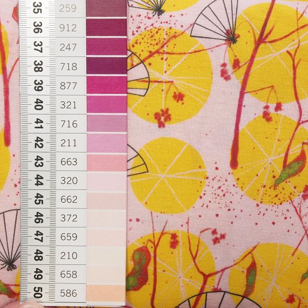 Modal Jersey Japanische Blüten Fächer rosa gelb – Lillestoff Tokio by Tante Gisi
