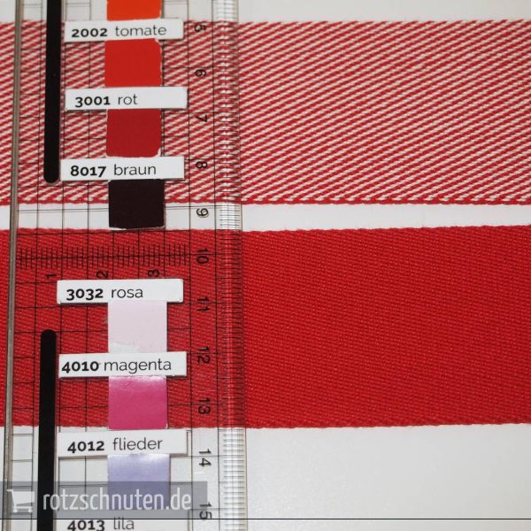 4cm Gurtband Doubleface rot weiß - Taschengurt Gürtelband beidseitig nutzbar | Streifen diagonal + uni