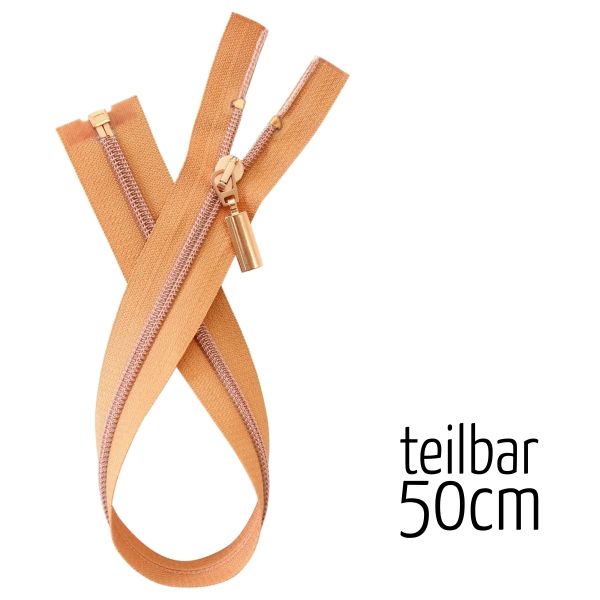Reißverschluss kupfer metallic teilbar 50cm lang für Jacken