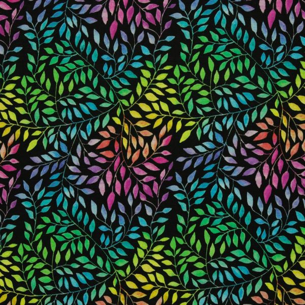 Alpenfleece schwarz mit regenbogen bunten Blättern – kuschelweicher Babysweat Nicki Wintersweat