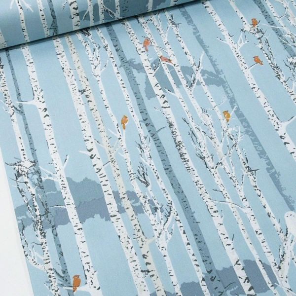 Baumwolle Birken Eulen Kardinal hellblau – Earthen by Katarina Roccella