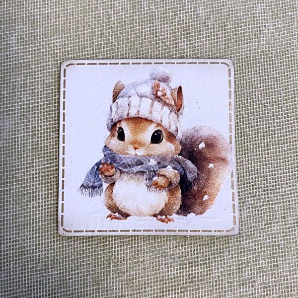 Aufnäher Label - Winter Eichhörnchen - für einzigartige Nähprojekte, Strickwerke & Gebasteltes