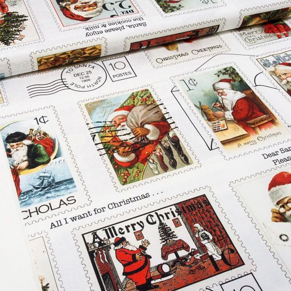 Baumwolle Weihnachten Vintage Maxi Briefmarken Santa - Riley Blake Nicholas