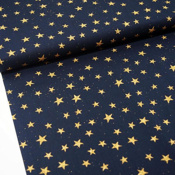 Baumwolle Sterne schwarz gold - Winter Weihnachten Christmas Stars
