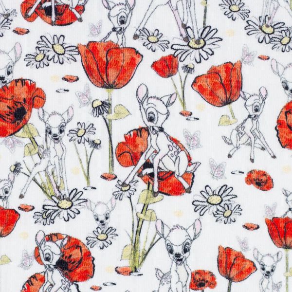 Jersey Bambi Rehkitz mit Mohnblumen weiß rot – Disney by Swafing