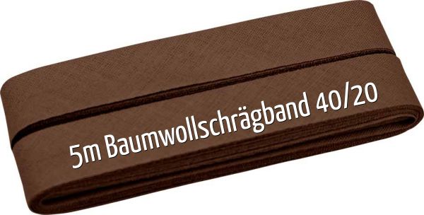 5m Schrägband aus Baumwolle braun - Baumwollschrägband 40/20/10