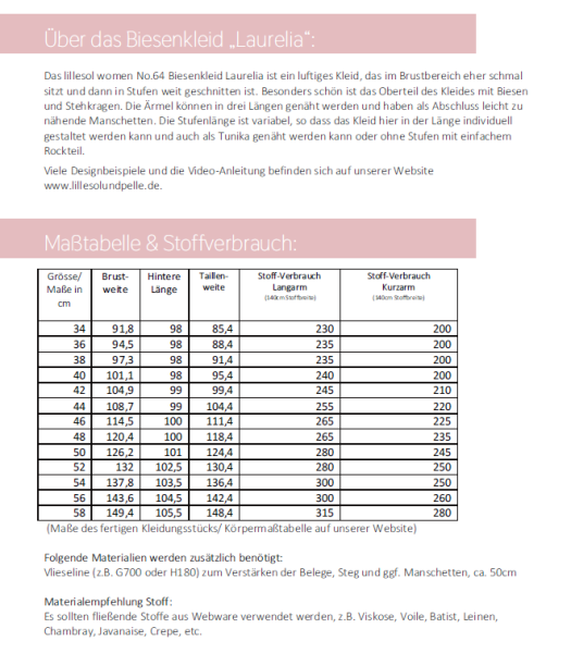 Schnittmuster Biesenkleid Tunika Laurelia Damen Lillesol woman No.64 - Gr. 34-58