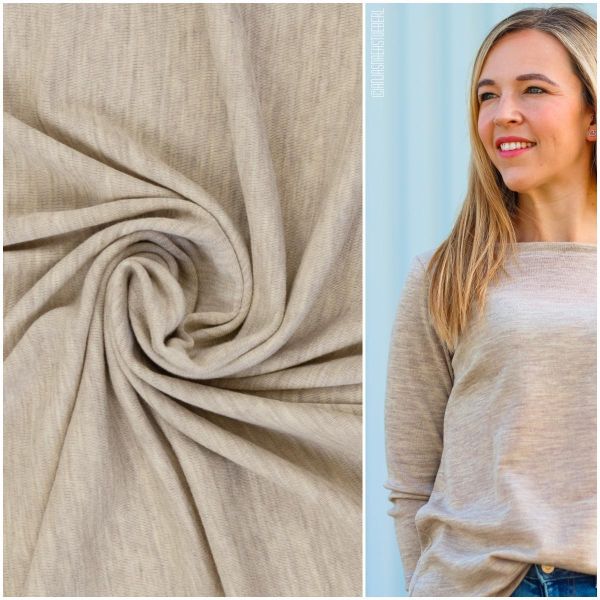 Weicher dünner Merinostrick in beige sand meliert - 100% Schurwolle Merino Strickstoff von Swafing