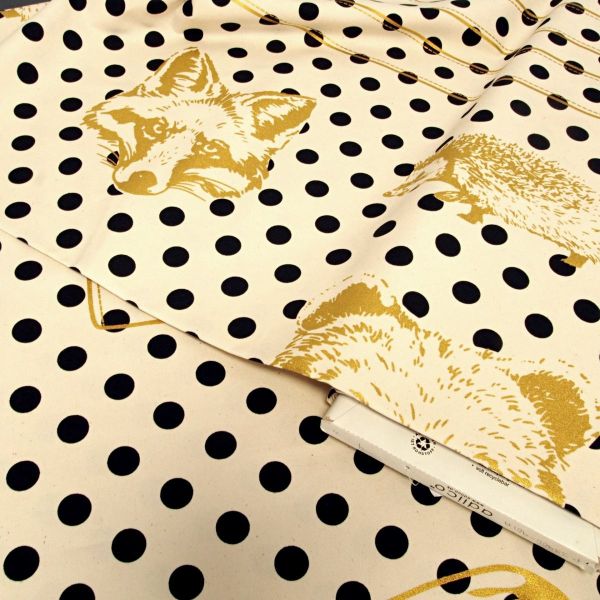 Kokka Baumwolle Canvas Oxford Bag Pattern - Punkte Tiere beige gold