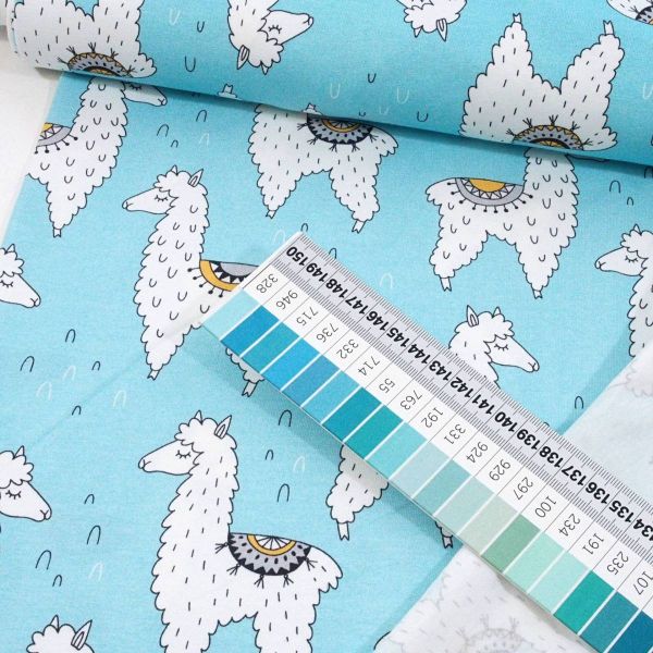 Jersey Lama Alpaka türkis – Baumwolljersey FVJ Retroliebe