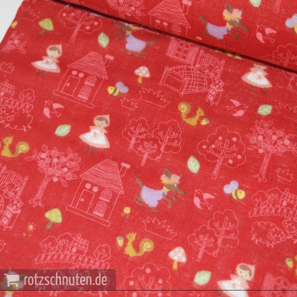 Baumwolle Musselin / Double Gauze Kokka – Red Riding Hood red – Rotkäppchen rot